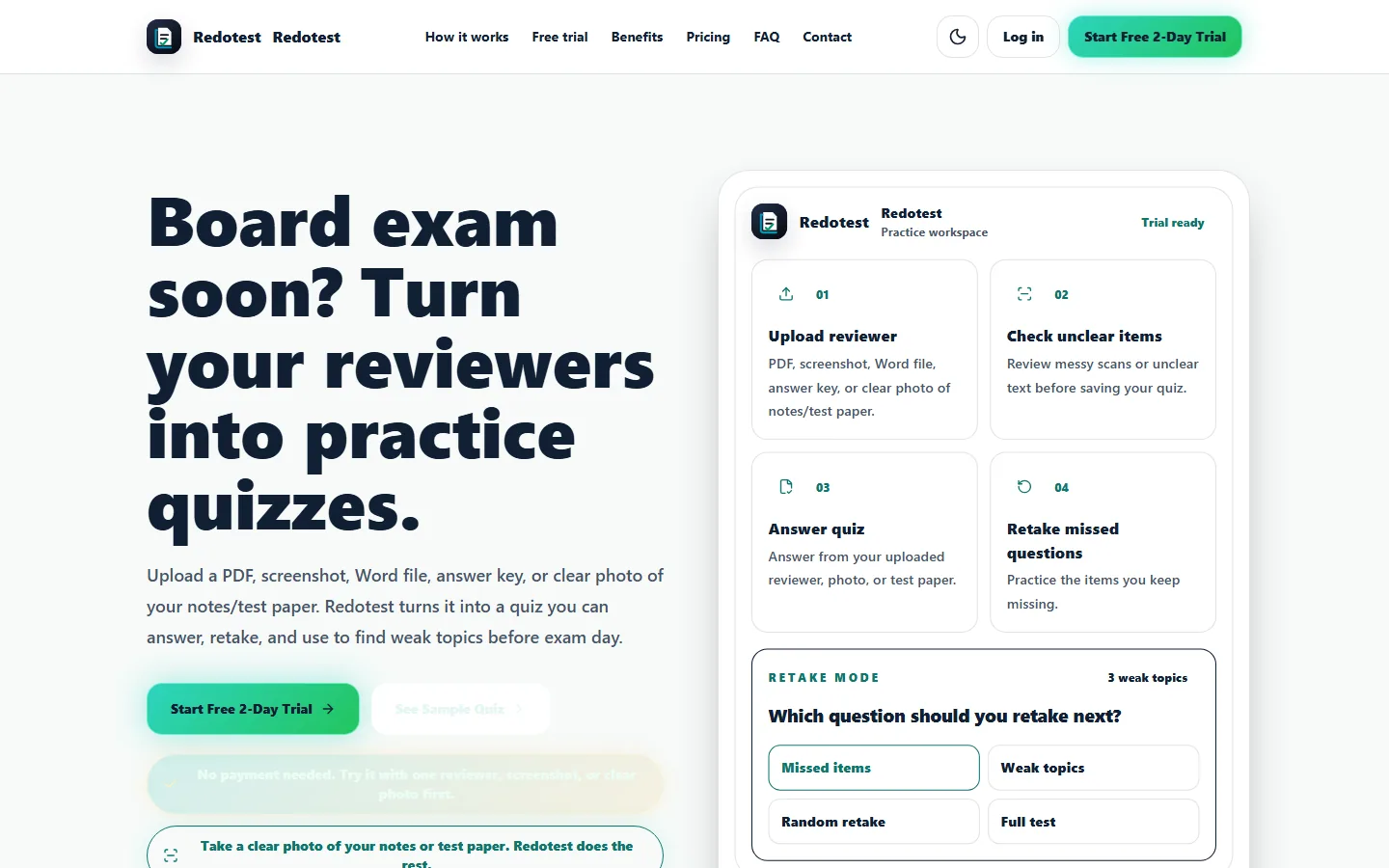 Homepage preview of Redotest
